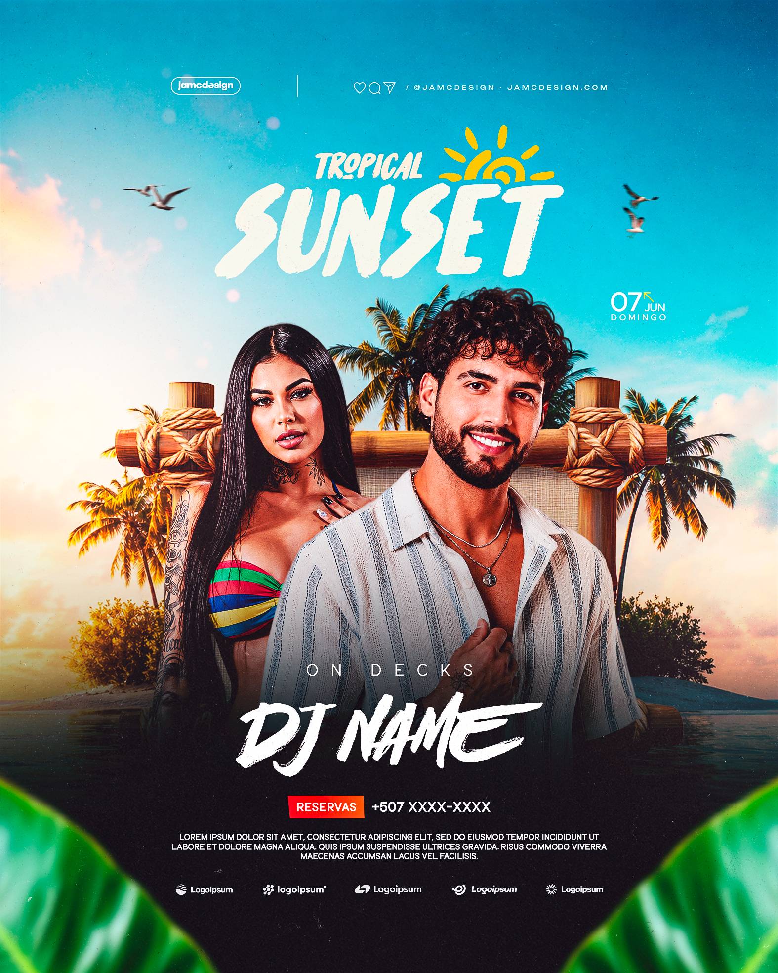 Tropical Sunset Flyer Template PSD Editable