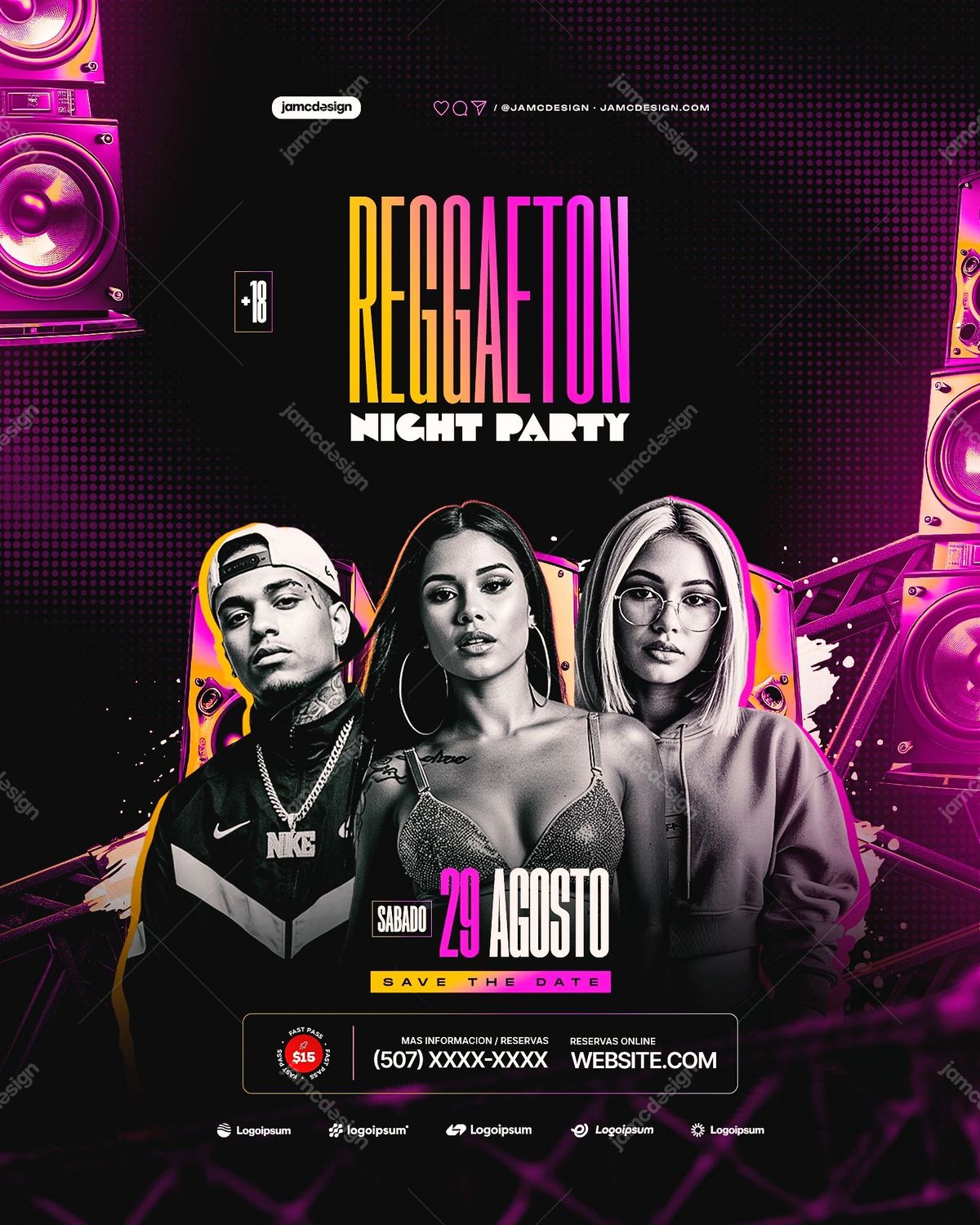 Reggaeton Night Event Flyer Template PSD Editable