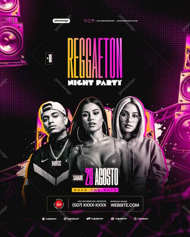 Reggaeton Night Event Flyer Template PSD Editable