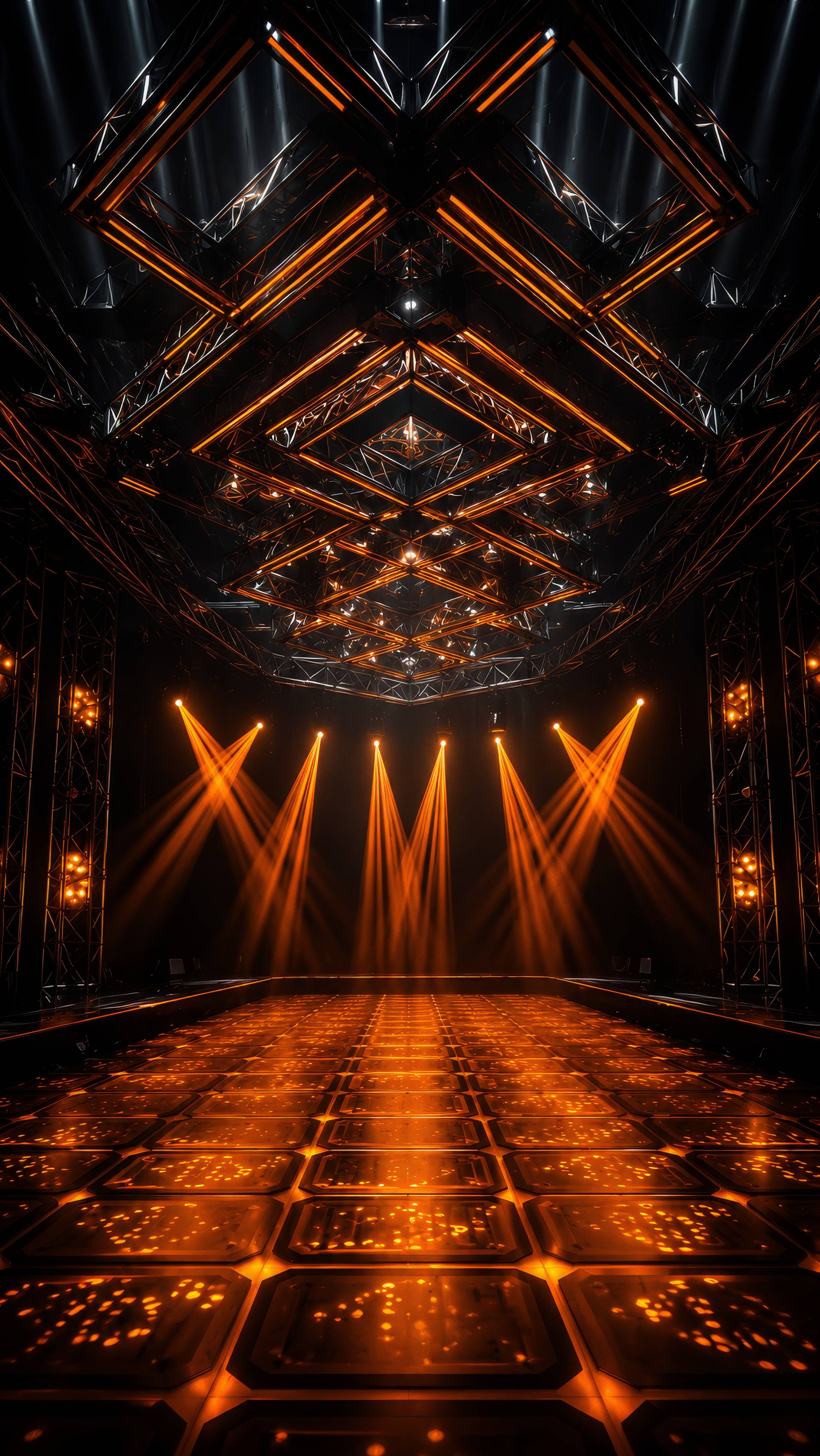 Futuristic Orange Neon Club Stage Background