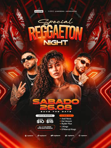 Reggaeton Night Red Neon Portrait Flyer PSD