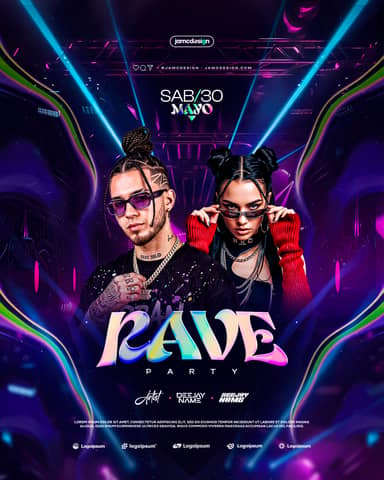 Rave Party Flyer Template PSD Editable