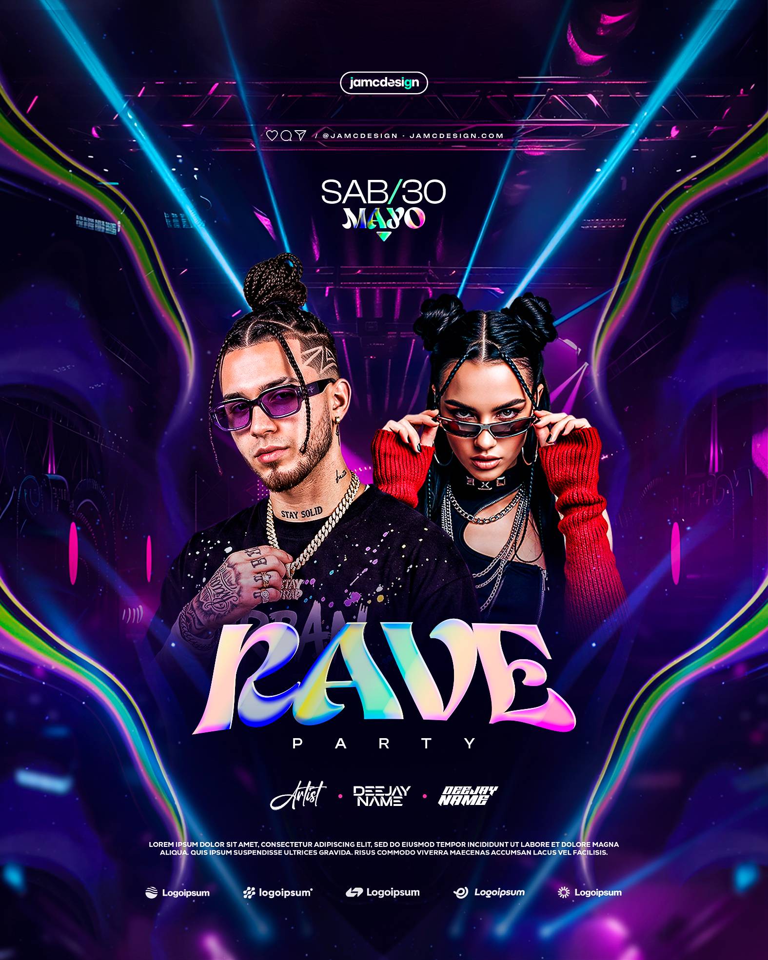 Rave Party Flyer Template PSD Editable