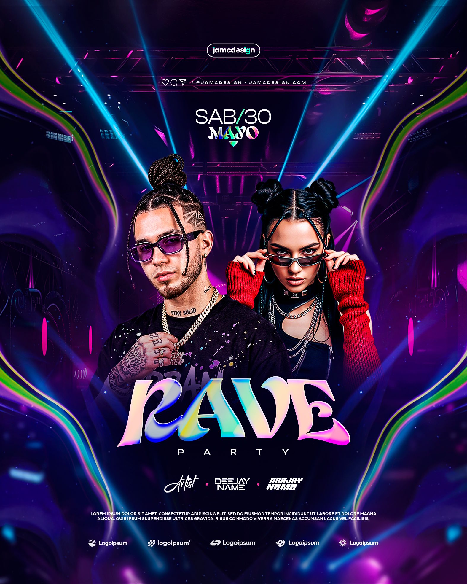 Rave Party Flyer Template PSD Editable