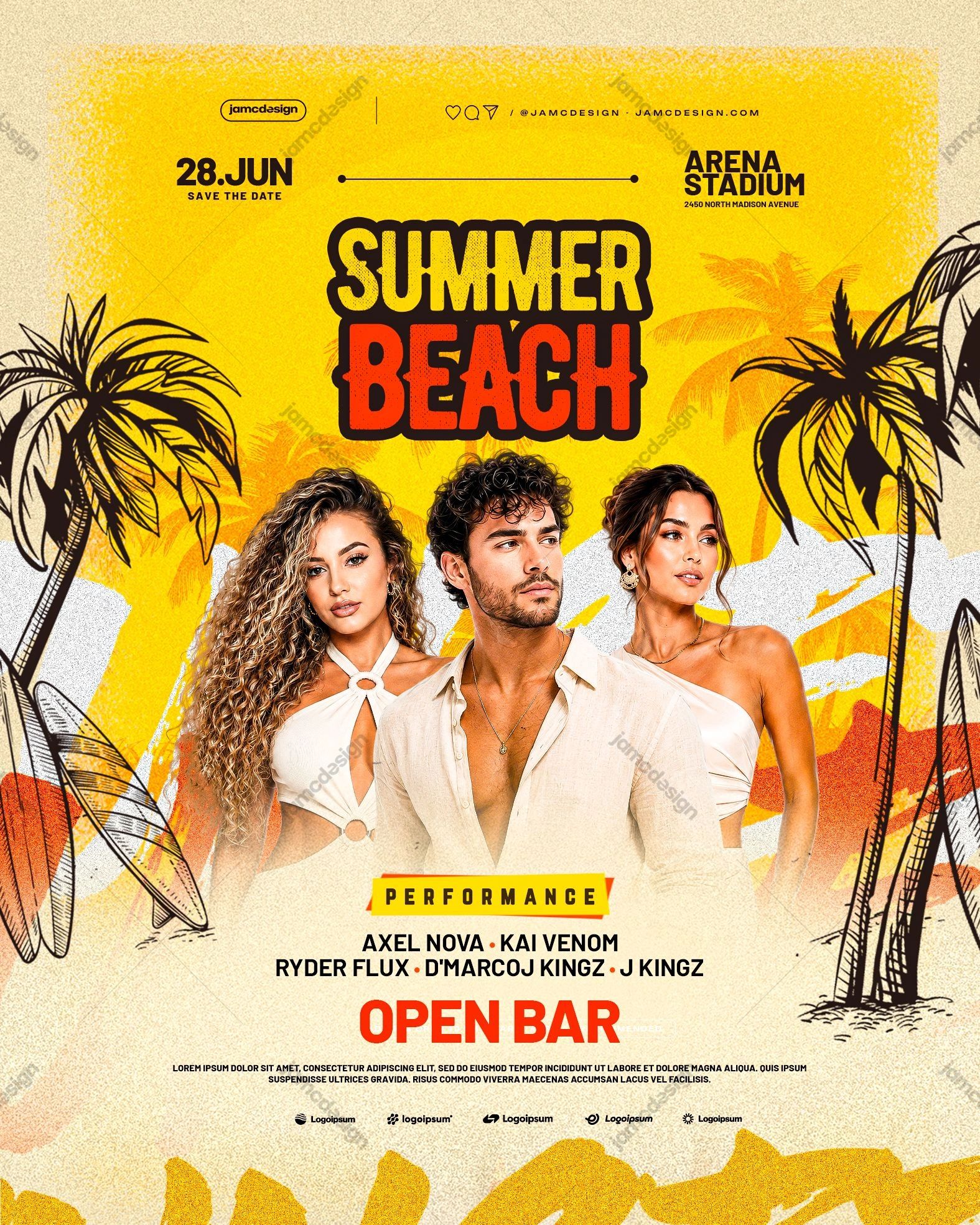 Summer Beach Design Flyer Template PSD Editable
