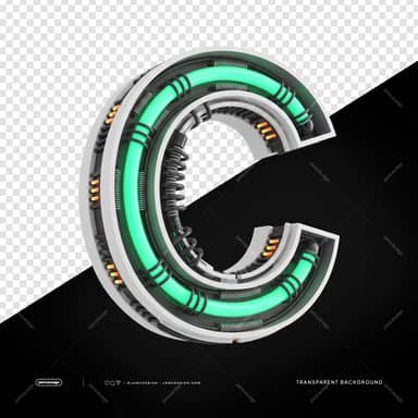 Letra C 3D Futurista Industrial Néon PNG Fundo Transparente
