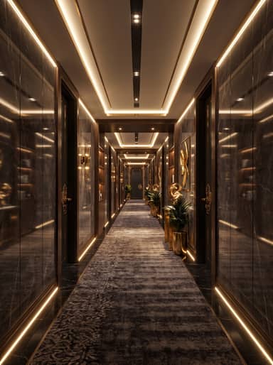 Dark Modern Futuristic Hotel Corridor Background