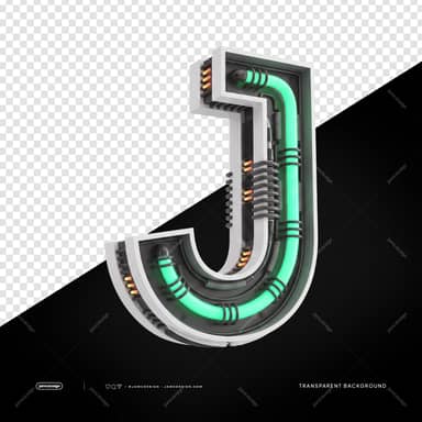 3D Futurista Industrial Néon Letra J PNG Fundo Transparente