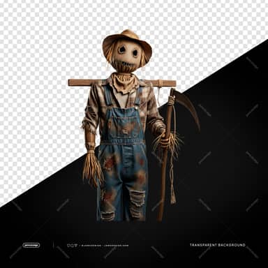Farmer Scarecrow In Overalls Autumn Straw Figure PNG Transparent