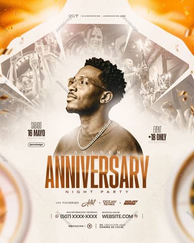 Flyer Golden Anniversary Modelo PSD Editável