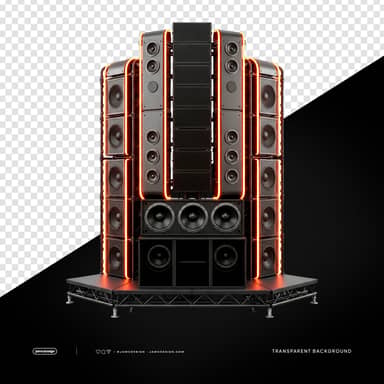 Professional Concert Sound System with Orange Neon Lights PNG Transparent Background