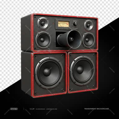 Black And Red Boombox Speaker Stack PNG Transparent