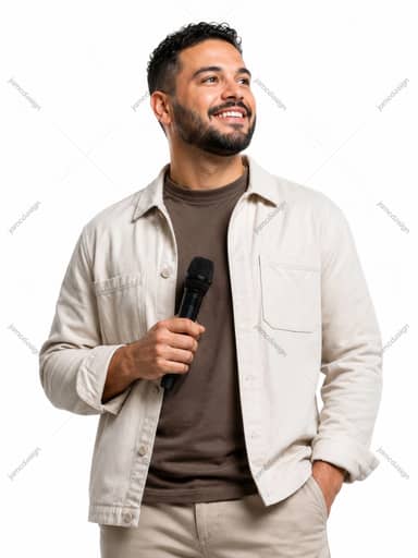 Young Church Speaker With Microphone Smiling Studio Portrait Photo JPG
