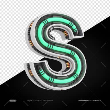 Letra S Neon Industrial Futurista 3D PNG Fundo Transparente