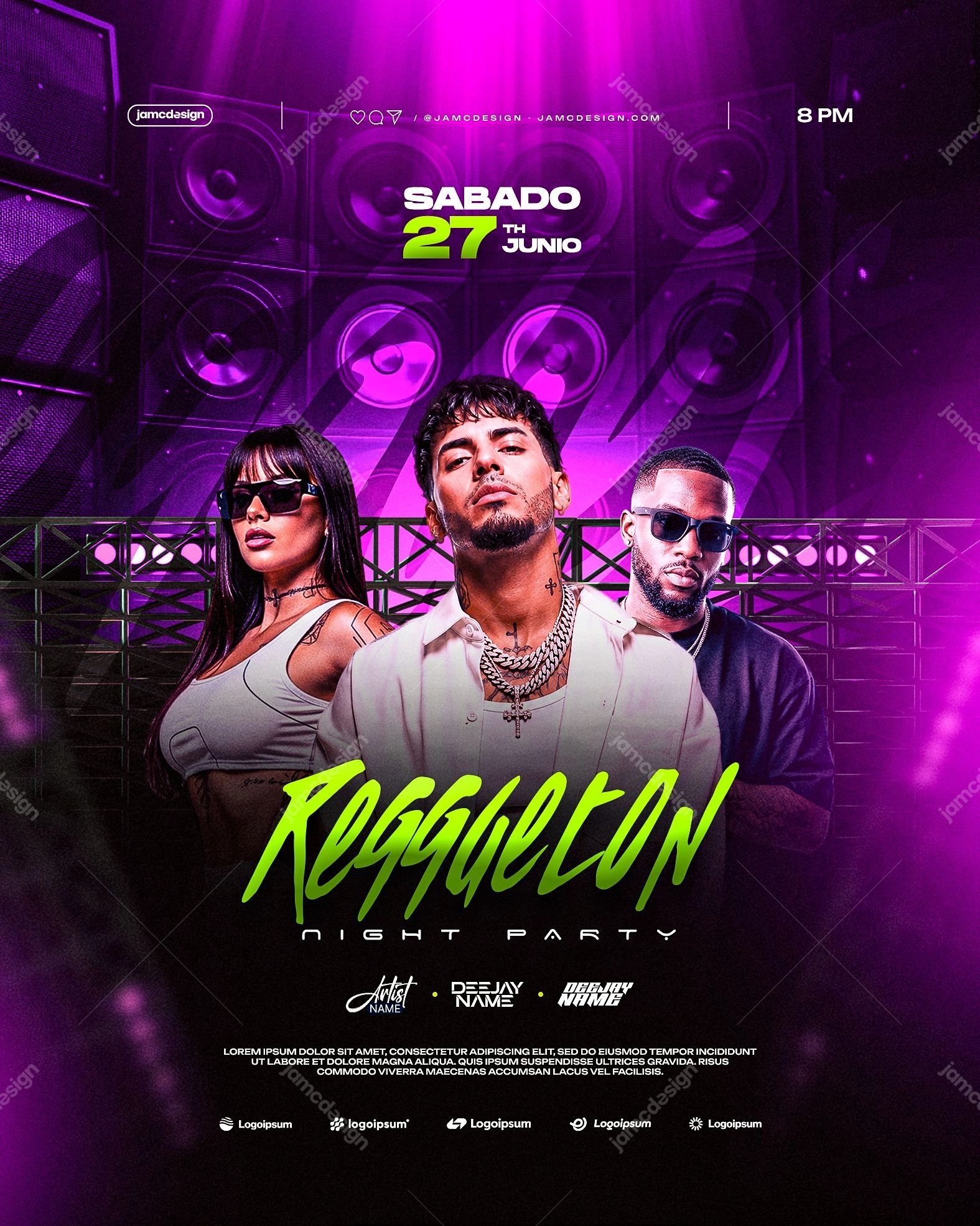Reggaeton Night Party Flyer Template PSD Editable