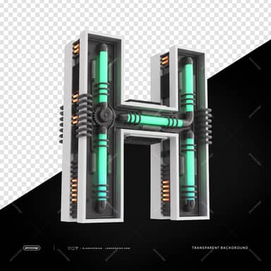 Letra H Neon Industrial Futurista 3D PNG Fundo Transparente