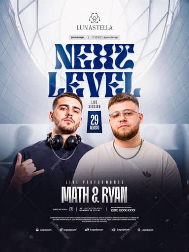 Next Level Live Session Blue Geometric Portraits Flyer Template PSD