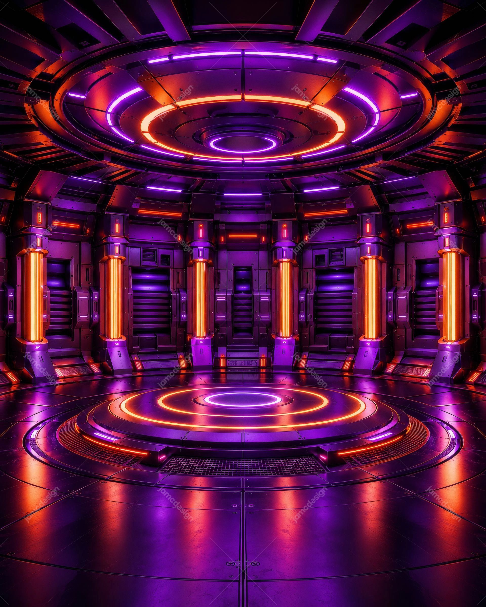 Purple Orange Cyber Neon Circular Platform Background