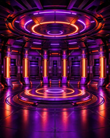 Violet Orange Cyber Néon Plateforme Circulaire Arrière-Plan