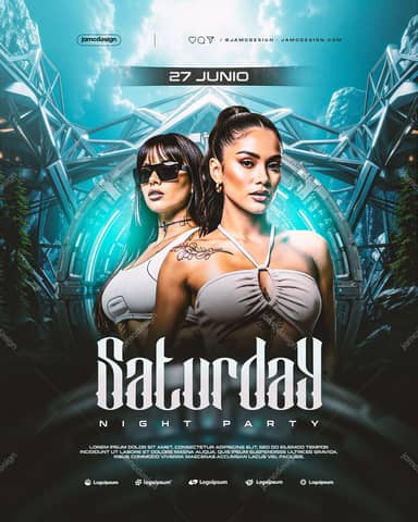 Modelo de Flyer Festa Futurista de Sábado À Noite PSD Editável