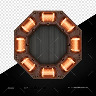 Rustic Octagonal Orange Neon Frame PNG Transparent