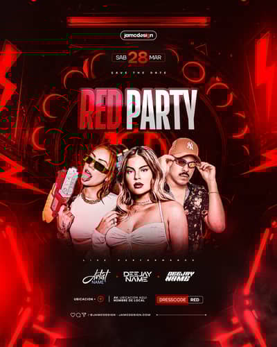 Red Party Flyer Template PSD