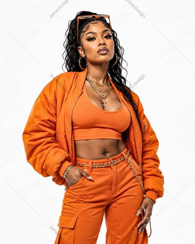 Portrait D'artiste Féminine Streetwear Orange