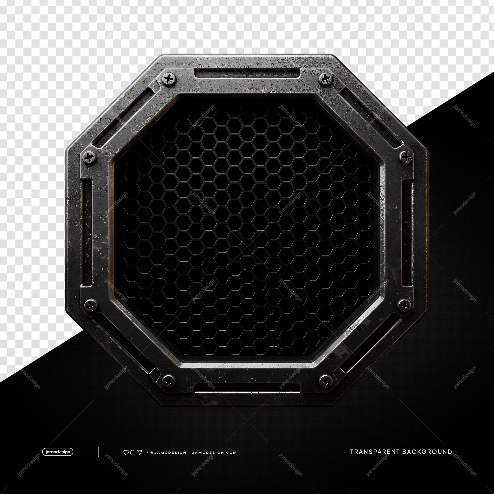 Small Octagonal Metal Grille Black Honeycomb Frame PNG Transparent. Octagonal metal grille supplied as a PNG transparent object