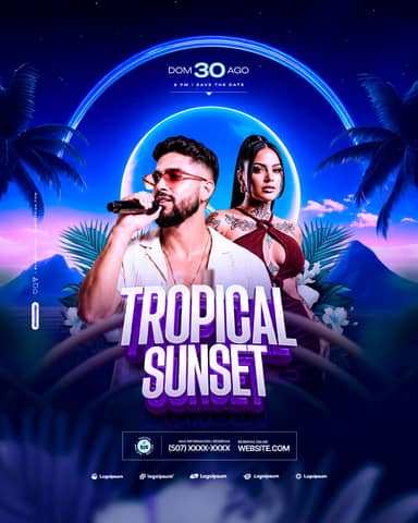 Tropical Sunset Social Media Flyer Design Template PSD Editable