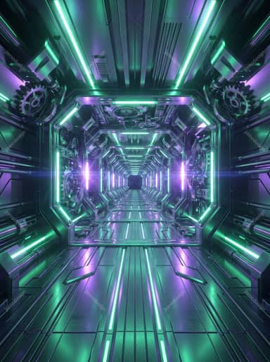 Fundo de Corredor Metálico Futurista de Laboratório