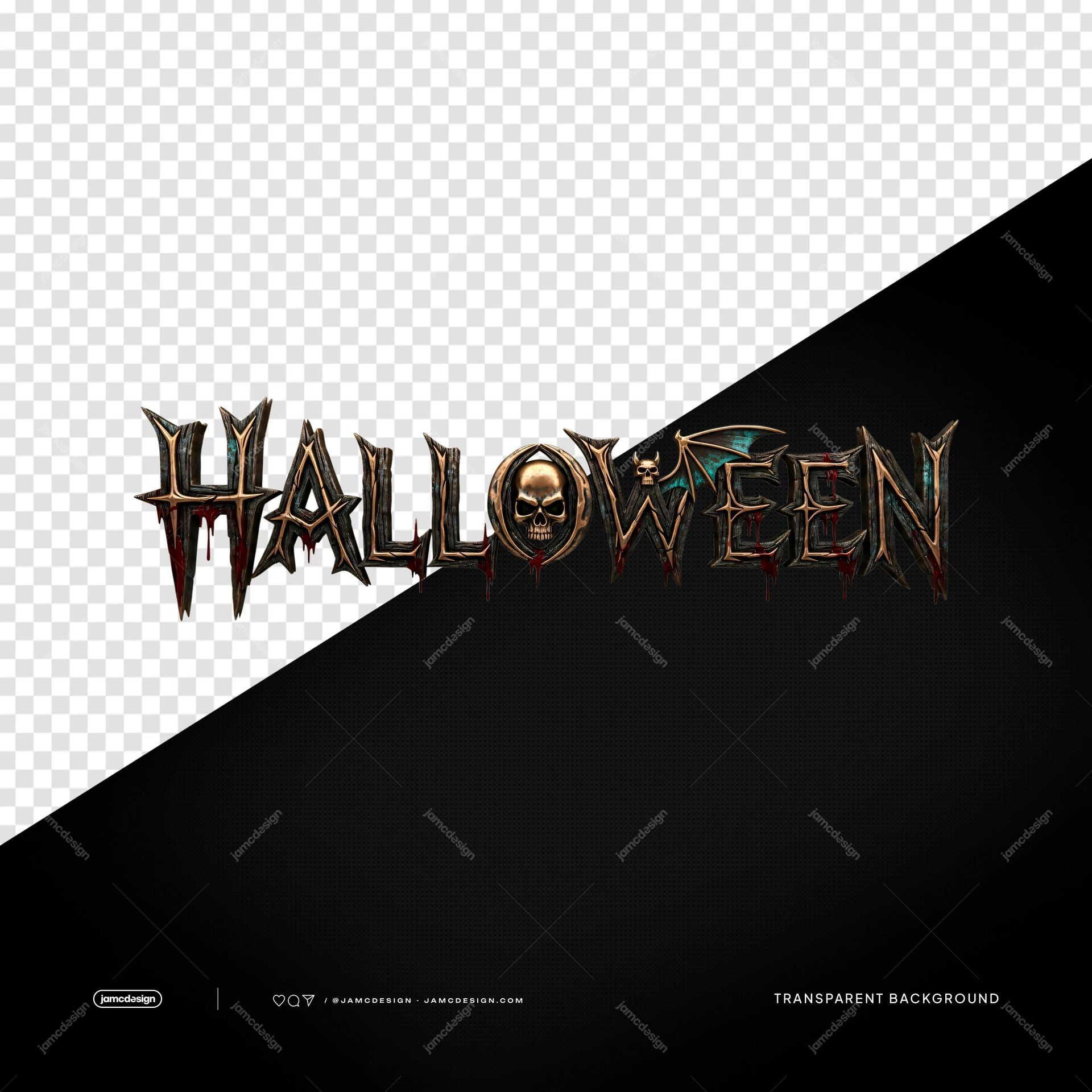 Texte Halloween avec Lettrage de Crâne-Chauve-souris PNG Transparent. PNG transparent représentant un lettrage gothique orné