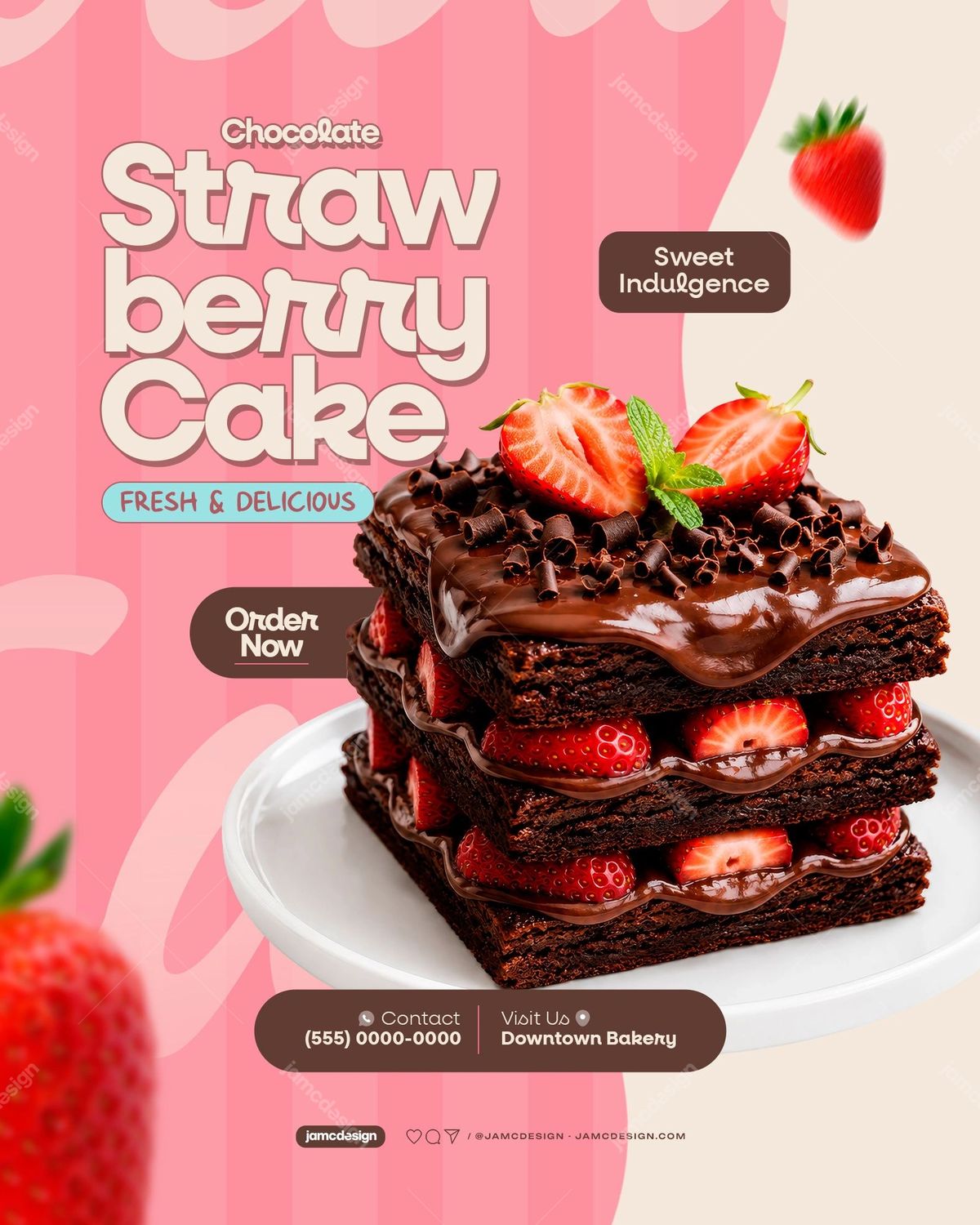Chocolate Strawberry Cake Flyer Template PSD Editable