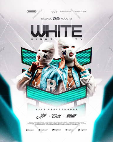 White Night Party Design Flyer Template PSD Editable