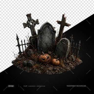 Modèle de Diorama de Cimetière d'Halloween avec Tombes et Citrouilles PNG Fond Transparent