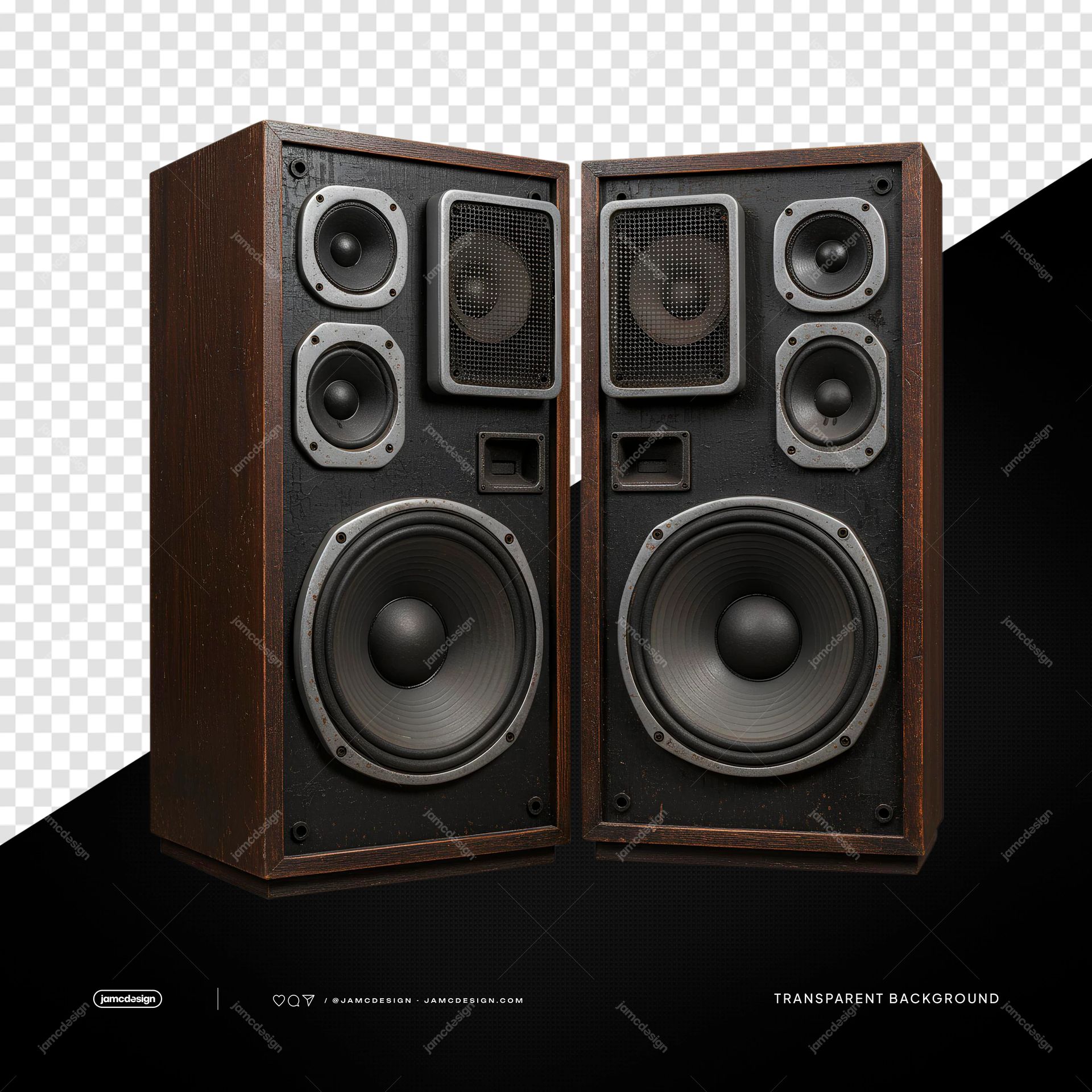 Par de Alto-Falantes Hi-Fi de Madeira Vintage PNG Transparente. Par de alto-falantes hi-fi vintage de madeira fornecido como objeto PNG com fundo transparente