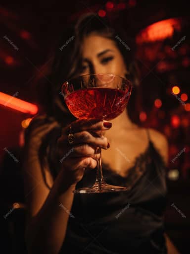 Red Cocktail Close Up In Luxury Nightclub Cocktail Portrait Photo JPG
