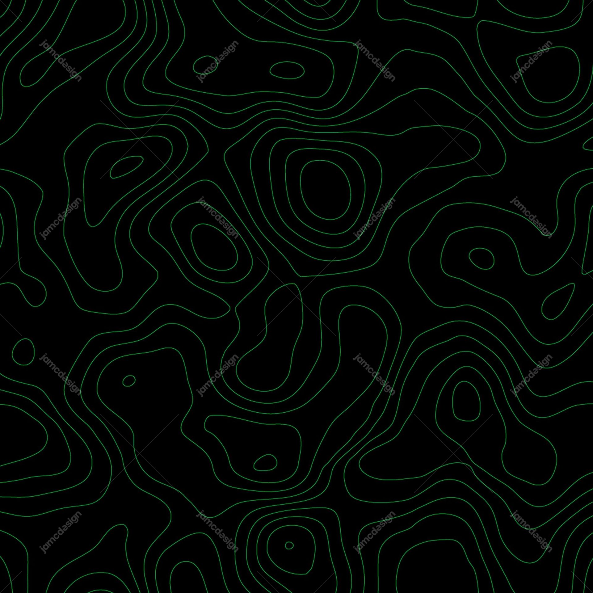 Black And Green Topographic Map Line Pattern Background. Seamless pattern JPG background with green topographic contour lines on a black field