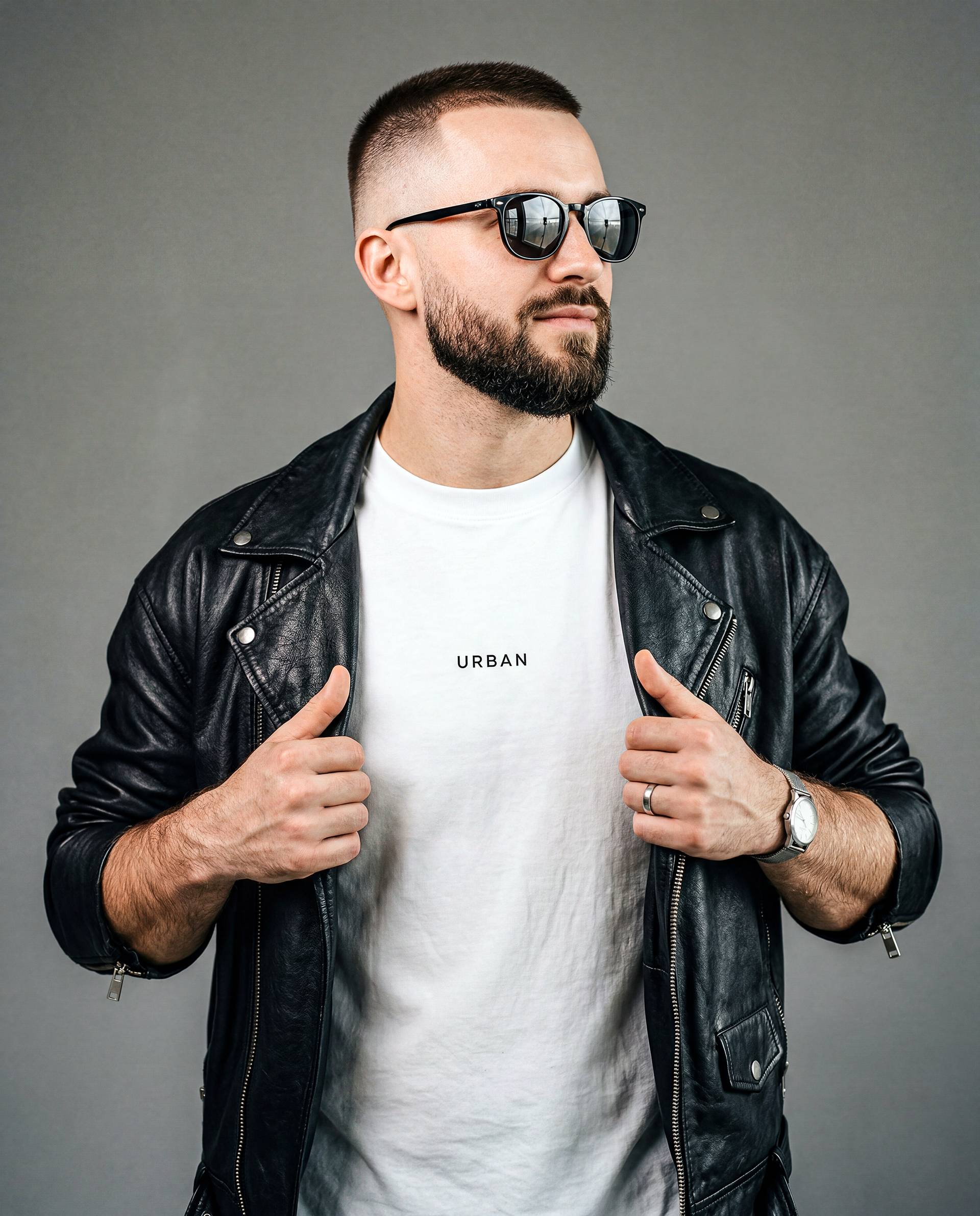 Urban Leather Jacket Male Model Portrait
