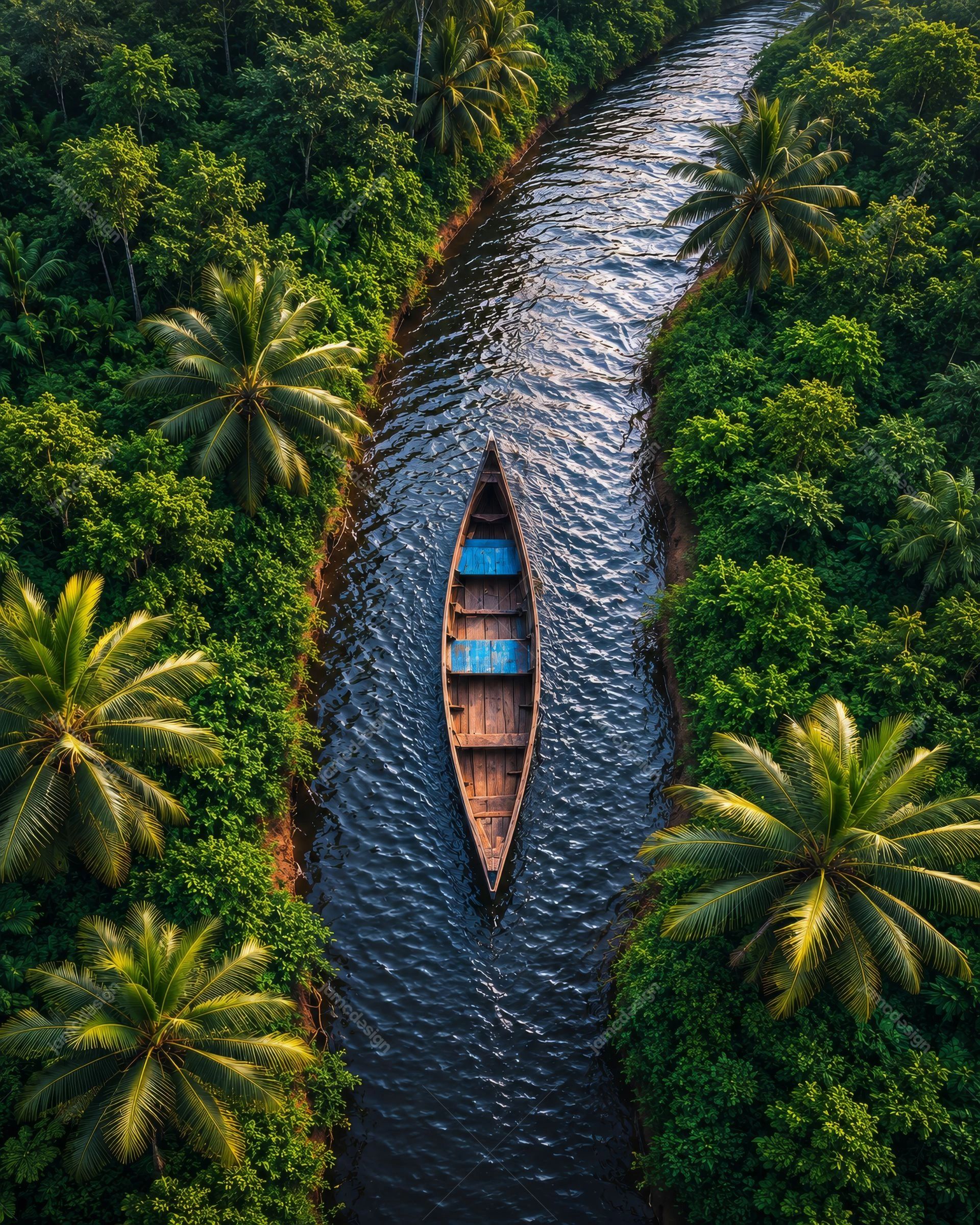 Tropical Jungle River Canoe Background