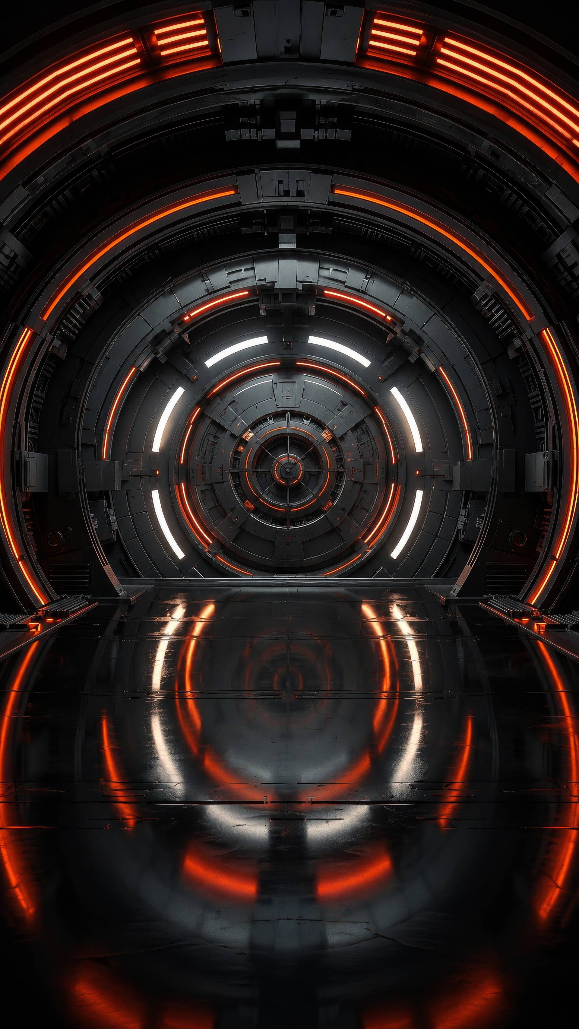 Orange Neon Futuristic Vault Corridor Background