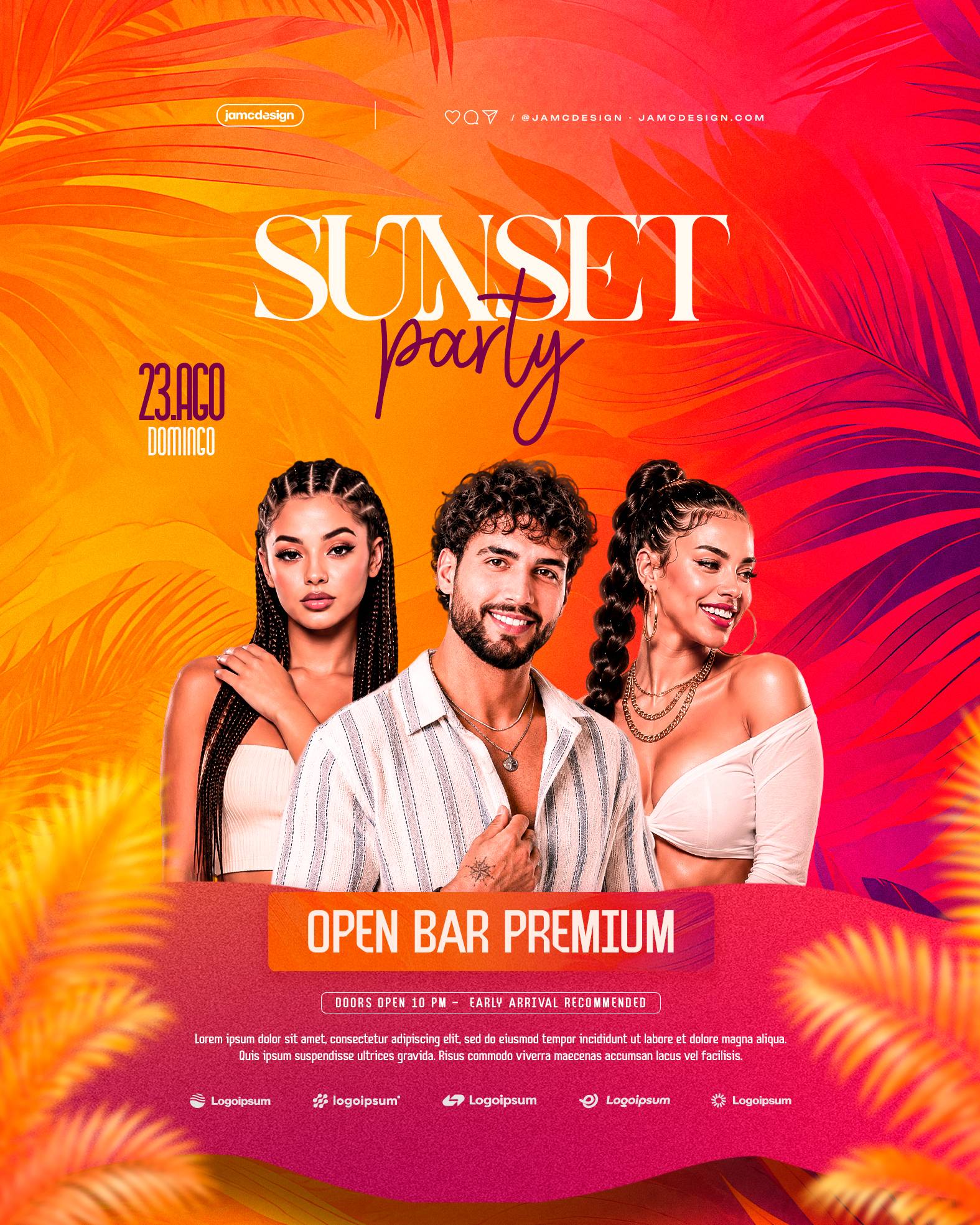 Sunset Party Design Flyer Template PSD Editable