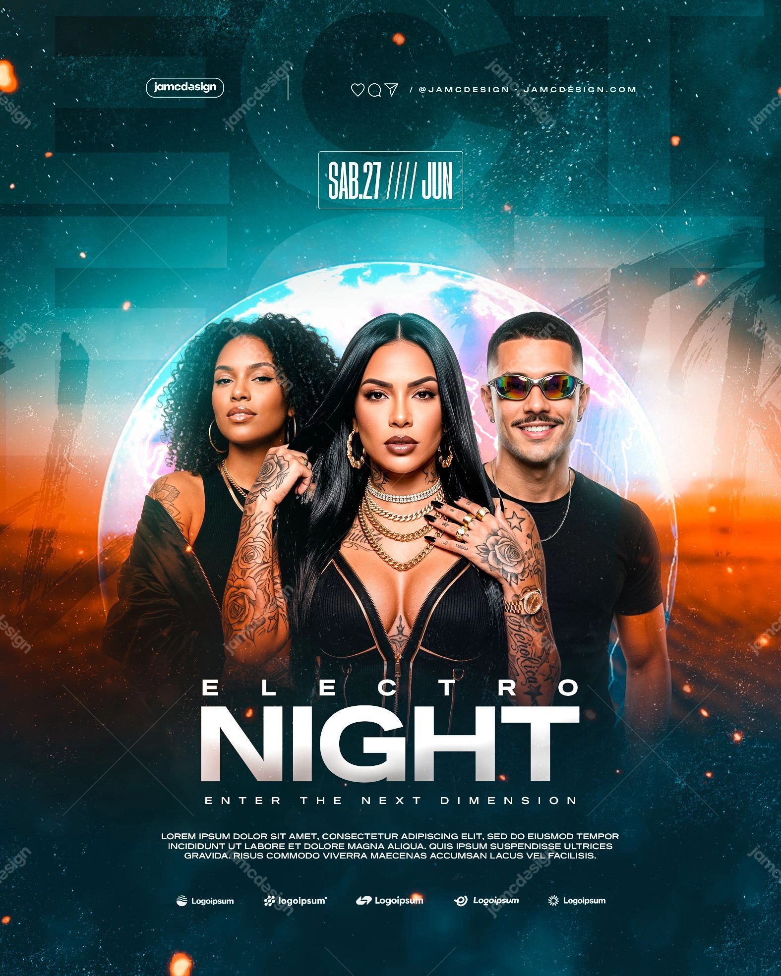 Electro Night Flyer Template PSD Editable