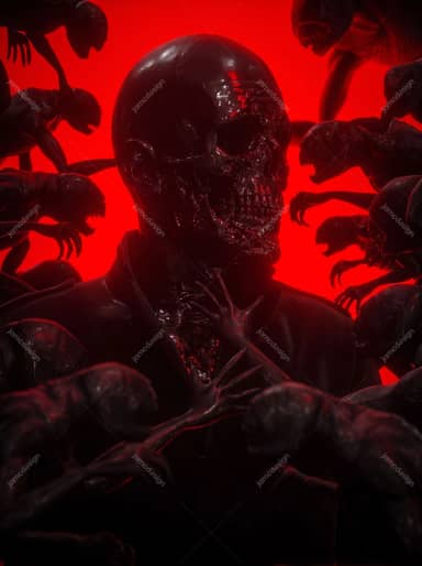 Red Horror Creatures Halloween Shadowy Figures JPG Artwork
