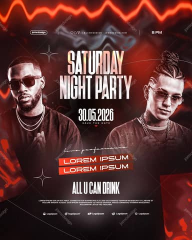 Modelo de Flyer Festa de Sábado À Noite PSD Editável