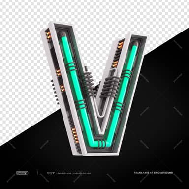 Lettre V Futuriste Industriel Néon 3D Fond Transparent PNG