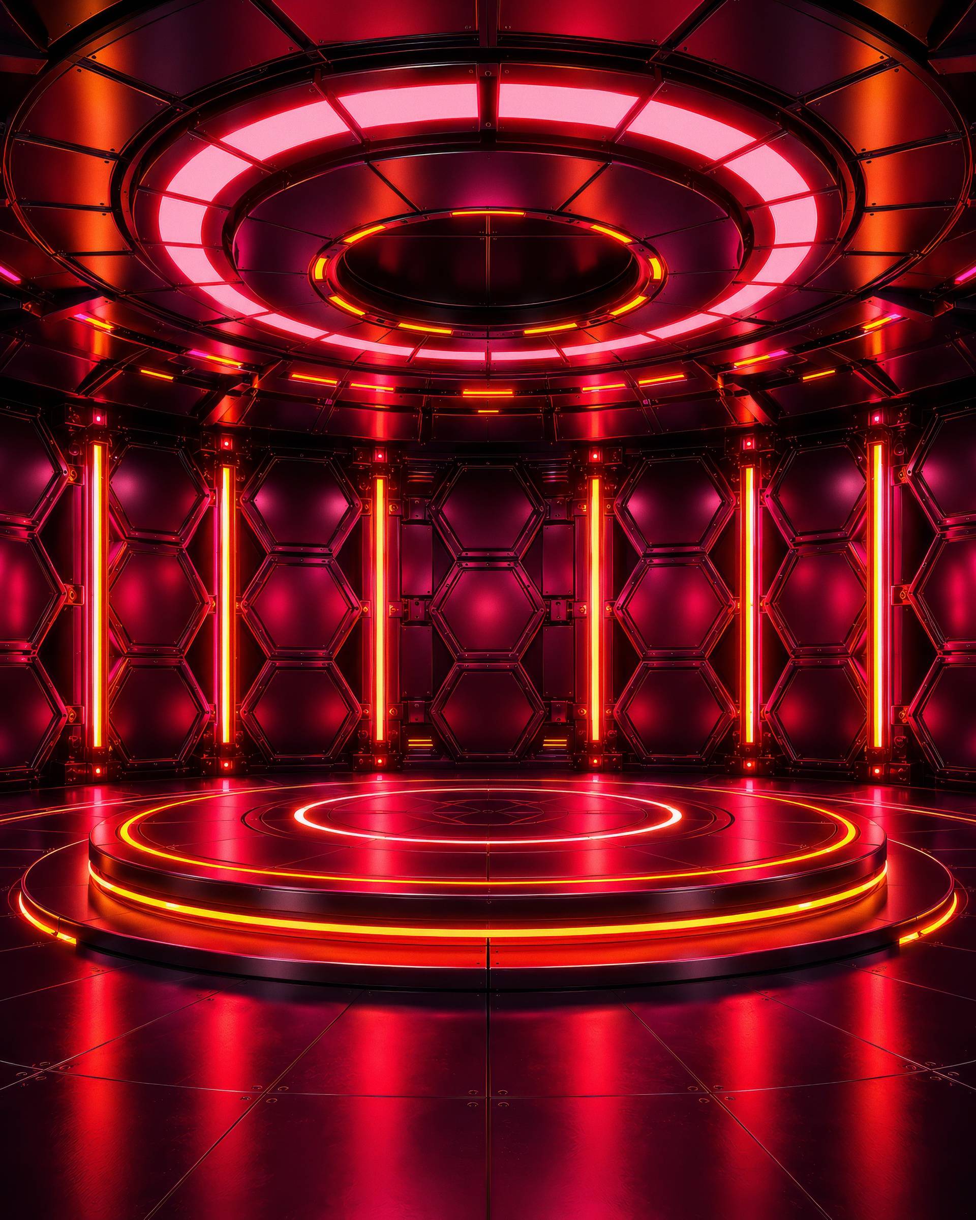 Red Magenta Futuristic Hexagon Neon Stage Background