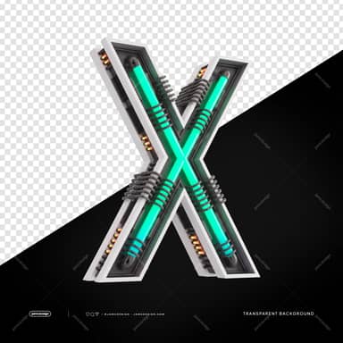 Letra X 3D Futurista Industrial Néon Fundo PNG Transparente
