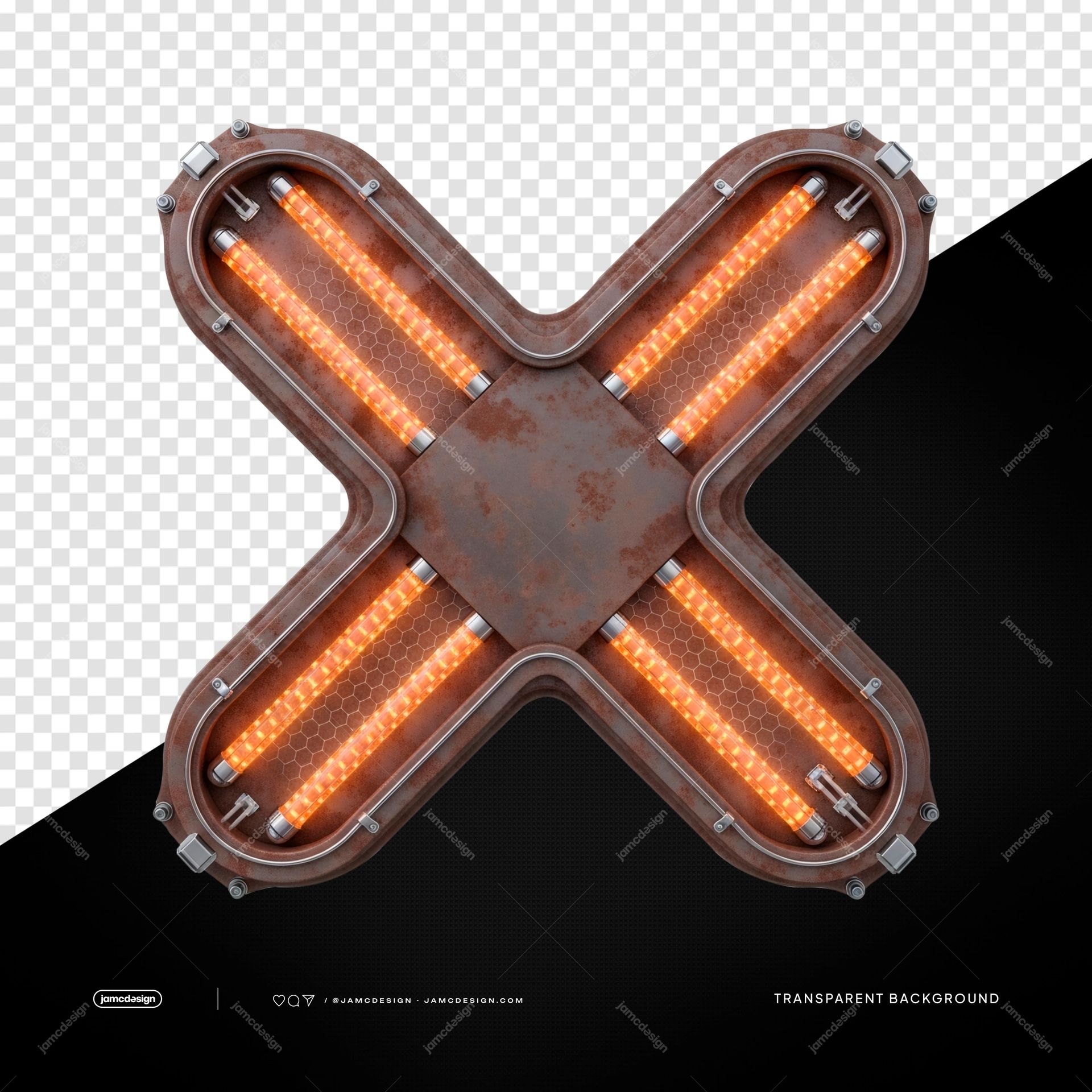 Luz de Cruz Oxidada Naranja con LED y Cruz Metálica Naranja PNG Transparente. Luz de cruz metálica oxidada suministrada como un objeto transparente en PNG