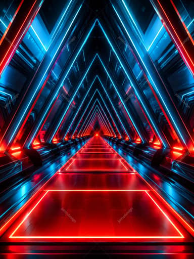 Futuristic Red And Blue Neon Tunnel Background