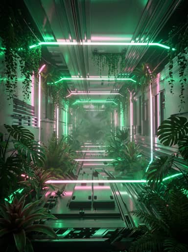 Futuristic Greenhouse Corridor Plants Background
